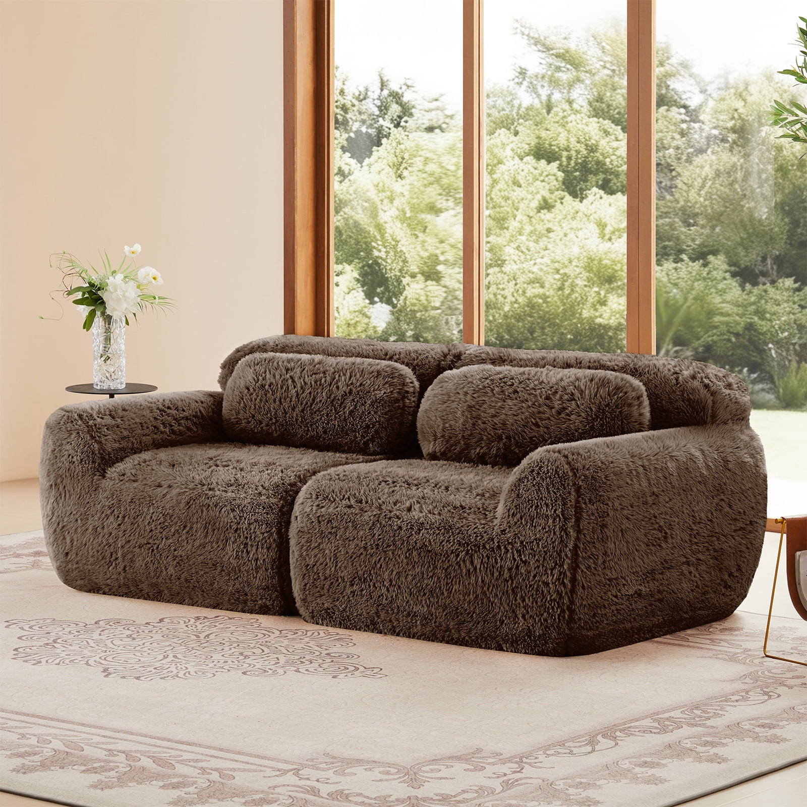 ZenNook 80" Sectional Couches for Living Room, Comfy Boneless Couch, 2 Seater Cloud Sofa, Compressed Loveseat, Modern Love Seat in a Box, Fluffy Plush Floor Couch, No Assembly (Choco)