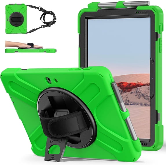 ZenRich Rugged Case for Surface Go 4 (2023)/Surface Go 3 (2021)/ Surface Go 2 (2020), Surface Go (2018) with Pen Holder Heavy Duty Shockproof Case with Stand Hand Strap and Shoulder Belt-Green