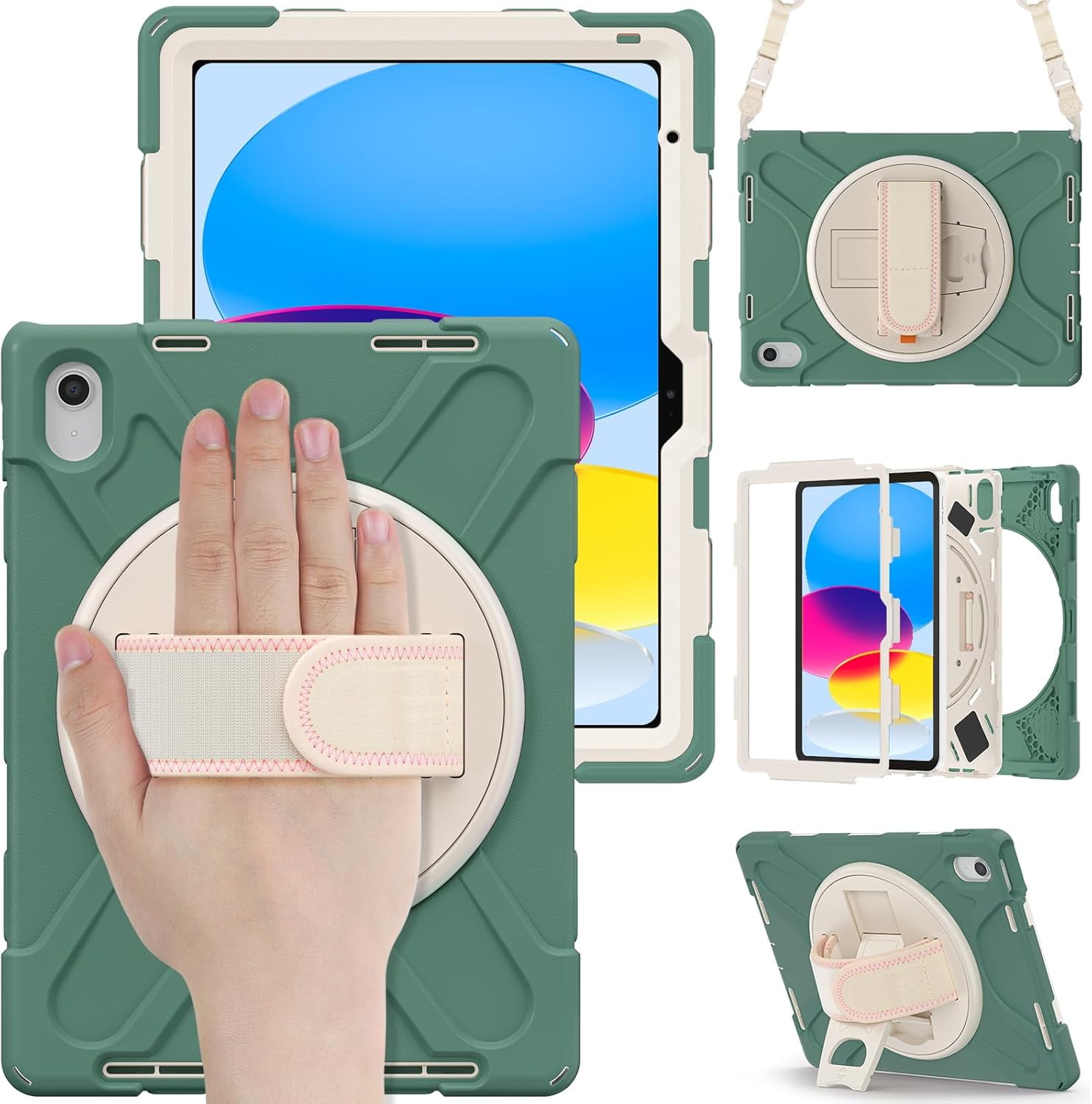 ZenRich Shockproof Case for iPad 11th (A16)/iPad 10th Generation 10.9 inch 2025/2022, Heavy Duty Rugged Case with Pencil Holder/360° Rotating Kickstand/Handle/Carrying Strap, Green