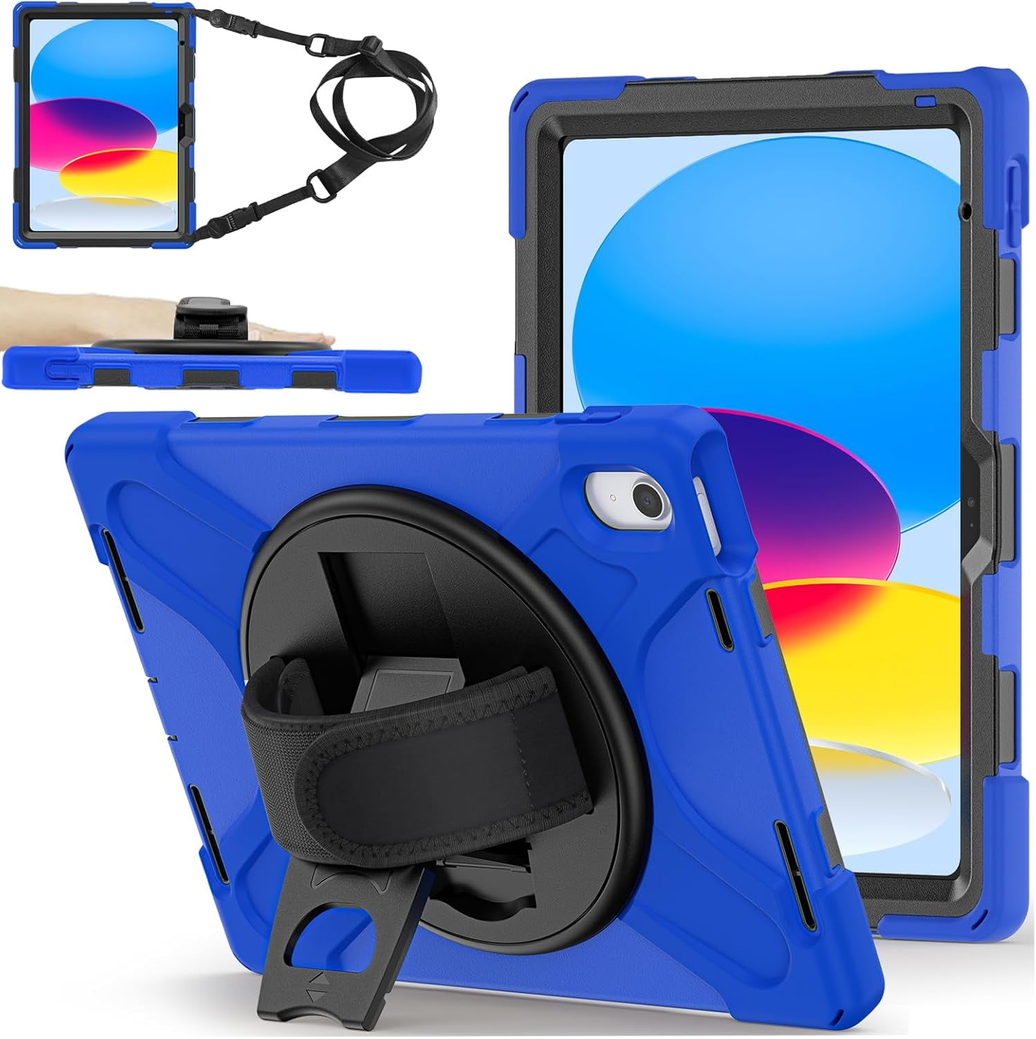 ZenRich Shockproof Case for iPad 11th (A16)/iPad 10th Generation 10.9 inch 2025/2022, Heavy Duty Rugged Case with Pencil Holder/360° Rotating Kickstand/Handle/Carrying Strap, Blue