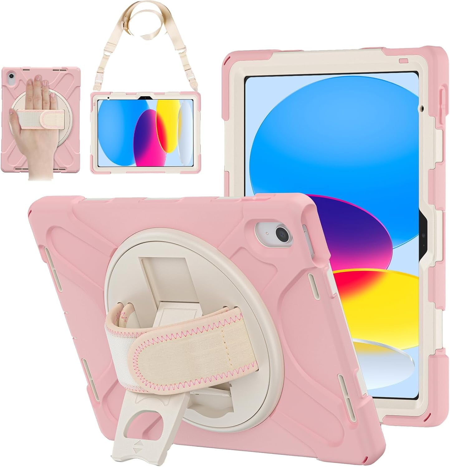 ZenRich Shockproof Case for iPad 11th (A16)/iPad 10th Generation 10.9 inch 2025/2022, Heavy Duty Rugged Case with Pencil Holder/360° Rotating Kickstand/Handle/Carrying Strap, Pink