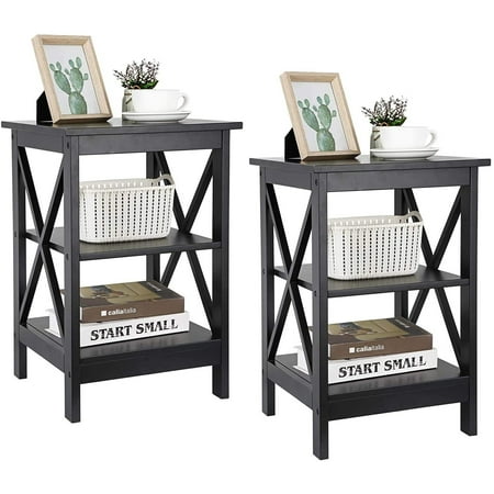ZenSports 2 Pack Black Square Wood Sofa End Table