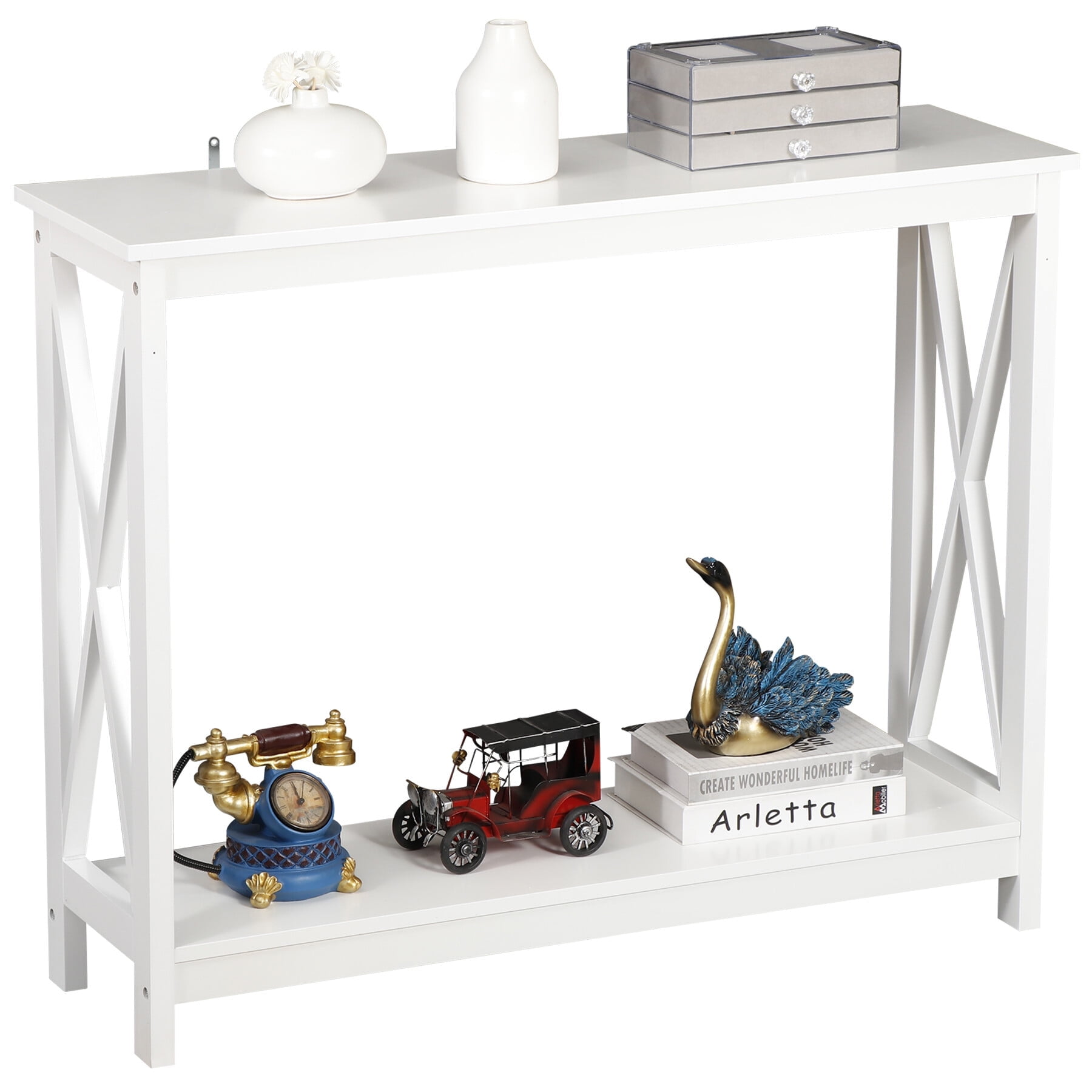 ZenSports 2-Tier Narrow Console Table Modern Indoor MDF Entryway Sofa Table White