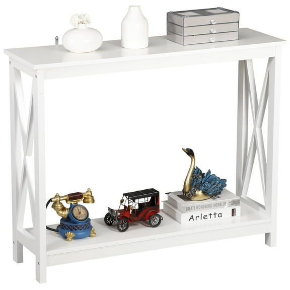 ZenSports 2-Tier Narrow Console Table Modern Indoor MDF Entryway Sofa Table White