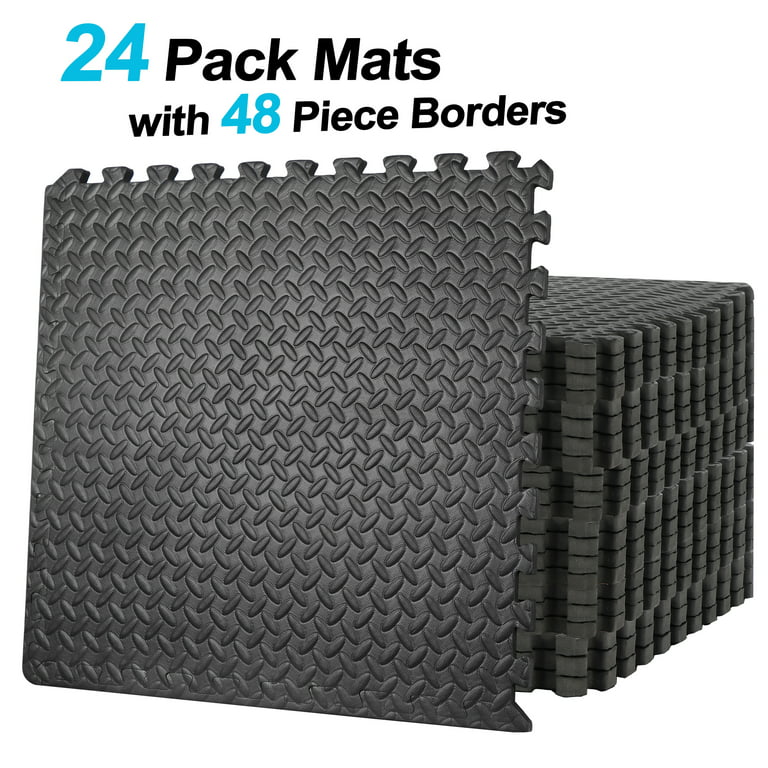 ZenSports 24PCS Interlocking EVA Foam Tiles, Puzzle Exercise Mat Home Gym  Flooring Mat 3/4'' Extra Thickness 96 Sqft. Black 