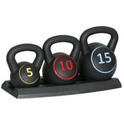 ZenSports 3 Piece Kettlebell Set - 5lb 10lb 15lb Workout Fitness Weight Set W/ Storage Rack
