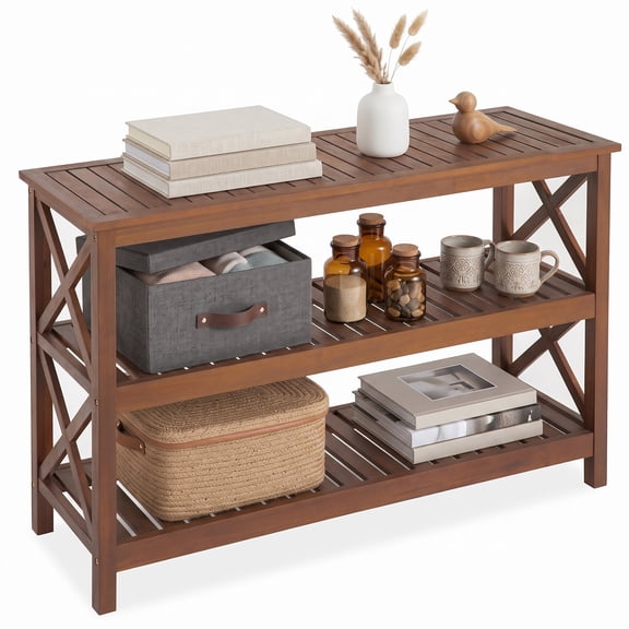 ZenSports 3-Tier 48-in Wooden Console Table Outdoor Patio Side Table Weather-Resistant Versatile Buffet Bar Storage Organizer, Brown