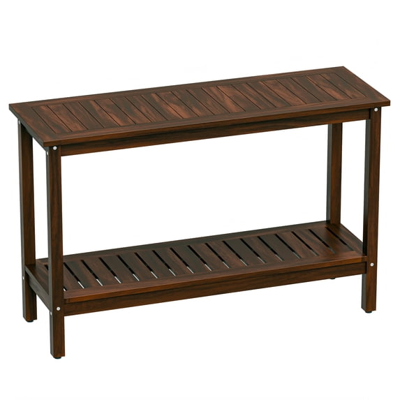 ZenSports 3-Tier Wooden Console Table 40-in Outdoor Patio Side Table Weather-Resistant Versatile Buffet Bar Storage Organizer, Brown