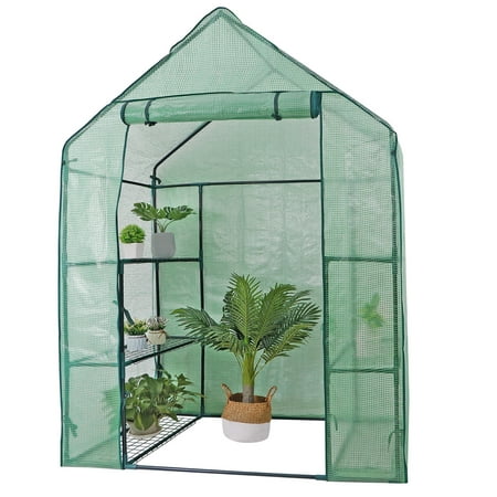 ZenSports 3-Tiers 6-Shelves Mini Walk-in Greenhouse, Indoor Outdoor Plant Gardening Canopy W/Roll-up Zipper Entry Door, 56" x 28.4"x 75.6", Green