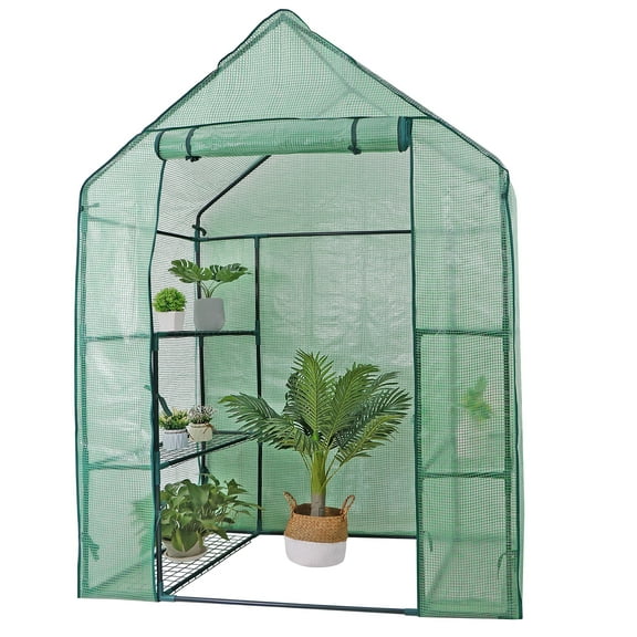 ZenSports 3-Tiers 6-Shelves Mini Walk-in Greenhouse, Indoor Outdoor Plant Gardening Canopy W/Roll-up Zipper Entry Door, 56" x 28.4"x 75.6", Green