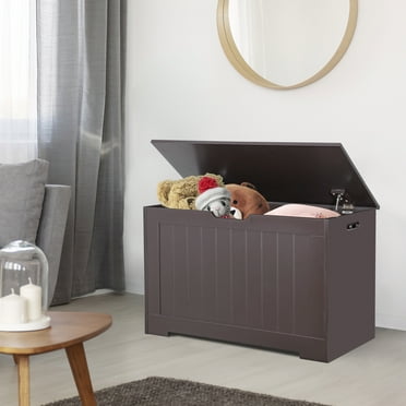 ZenSports 30'' Wooden Kid Toy Box, Large Storage Chest Organizer W/ Safety Hinged Lid, Child, Brown