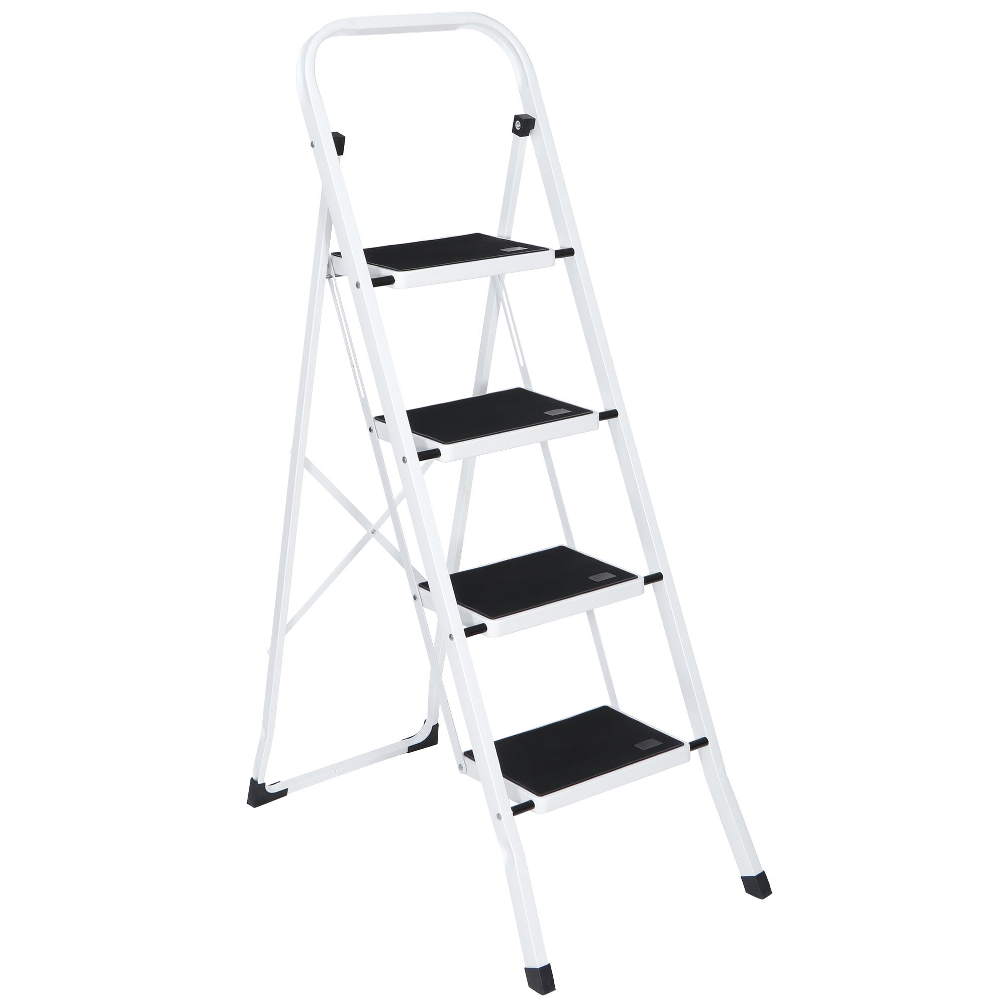 ZenSports Heavy Duty 4Step Steel Ladder with Handle, AntiSlip Wide Pedal, Foldable, 300lbs