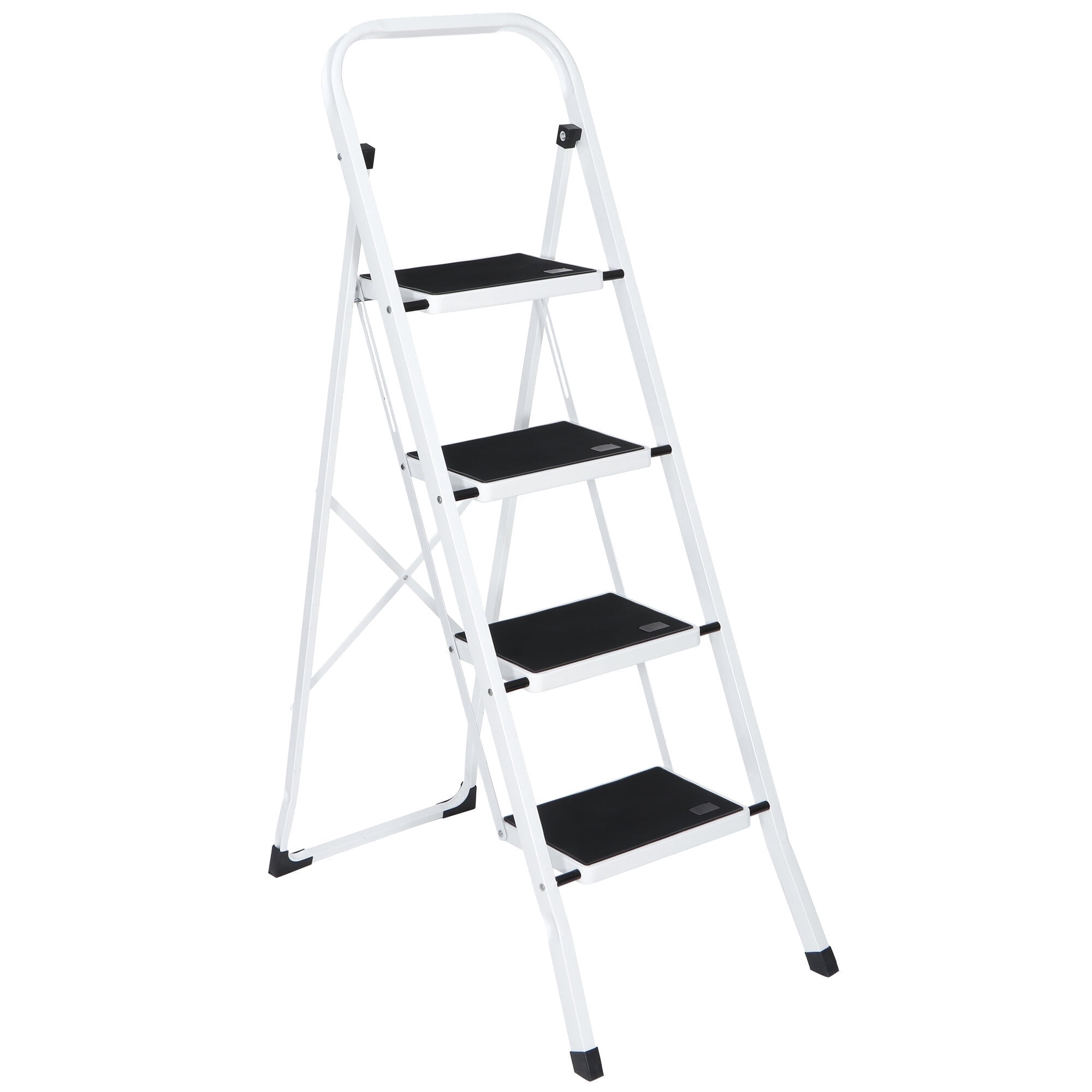 ZenSports 300lbs Folding 4-Step Steel Ladder Portable Step Stool W/Anti-Slip Wide Pedal, White