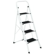 ZenSports 300lbs Folding 4-Step Steel Ladder Portable Step Stool W/Anti-Slip Wide Pedal, White
