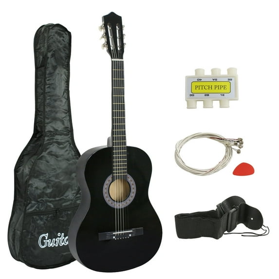 ZenSports 38-in Kids Beginner Acoustic Guitar Starter Kit 6 Strings W/Case, Strap, Tuner, Pick - Black