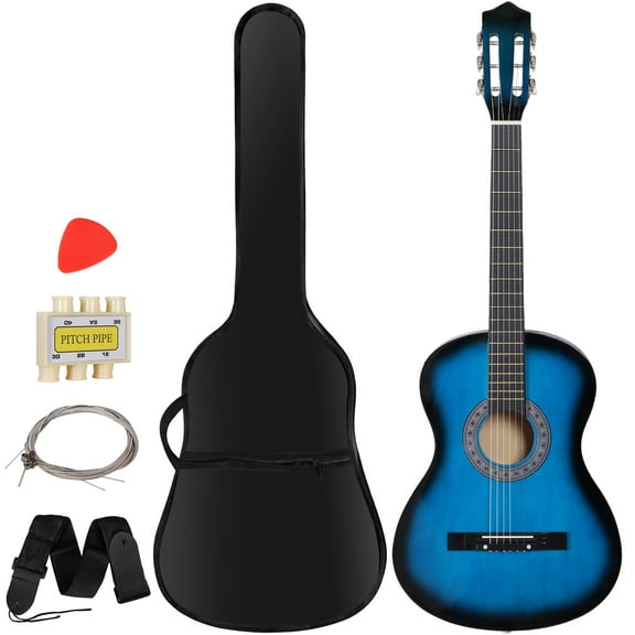 ZenSports 38-in Kids Beginner Acoustic Guitar Starter Kit 6 Strings W/Case, Strap, Tuner, Pick - Blue
