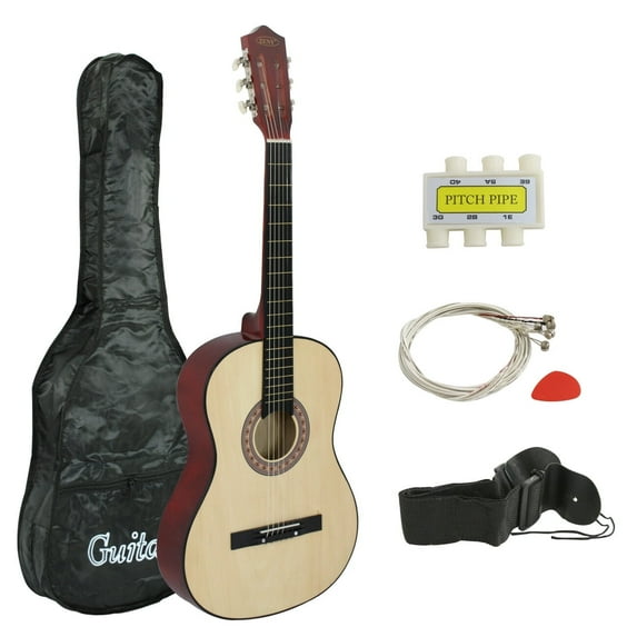 ZenSports 38-in Kids Acoustic Guitar Starter Kit 6 Strings W/Case, Strap, Tuner, Pick - Natural