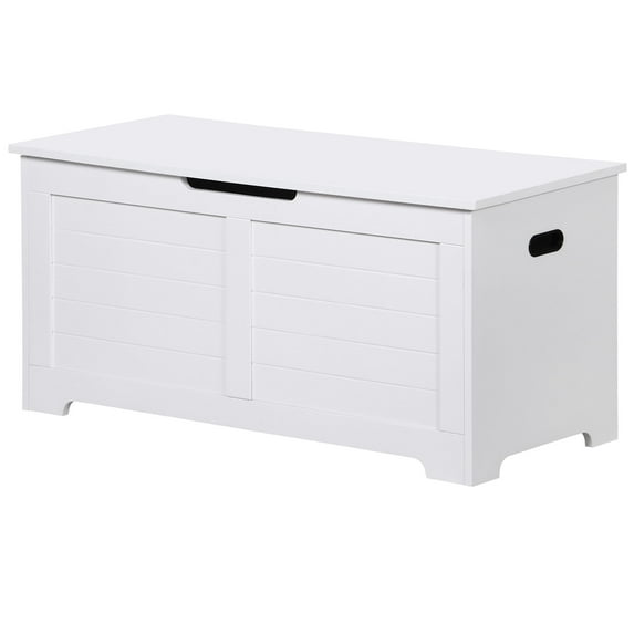 ZenSports 39''L Wooden Storage Chest Bench Box W/Safety Hinged Lid for Entryway, Bedroom White