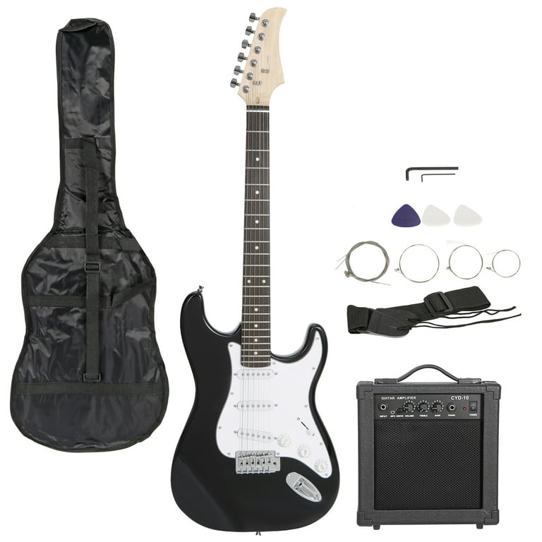 RockJam Full Size Black ST-Style Electric Guitar Kit with 10
