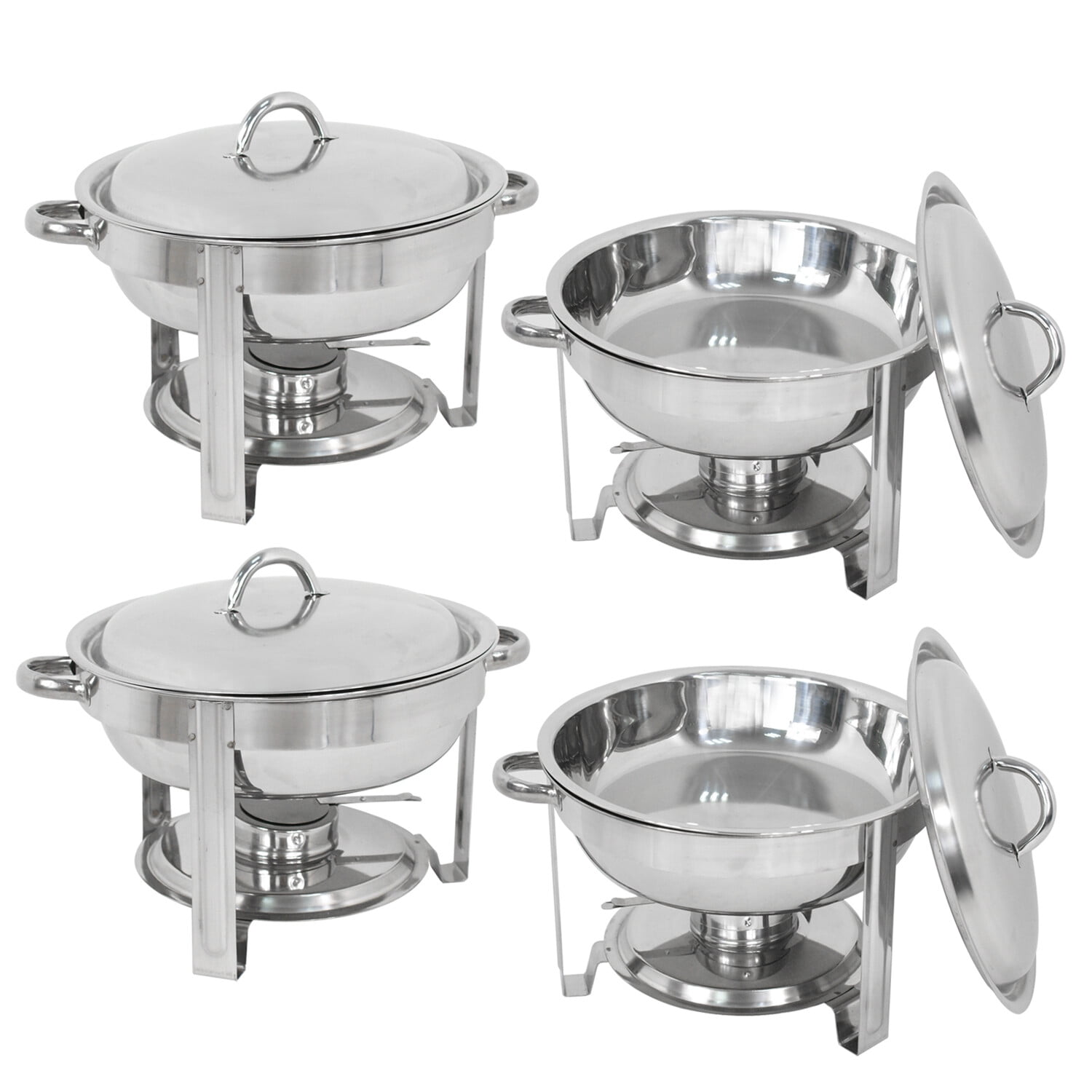 ZenSports 4 Pack 5QT Round Stainless Steel Chafing Dish Buffet Set Full ...