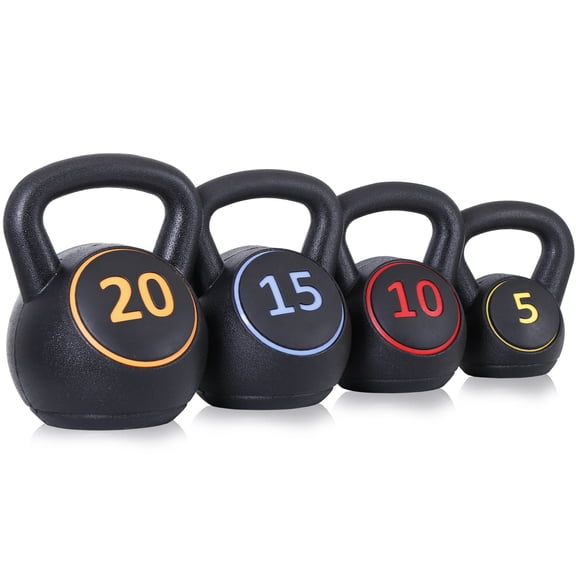 ZenSports 4 Piece Kettlebell Set - 5lb 10lb 15lb 20lb Workout Fitness Weight Set Wide Grap