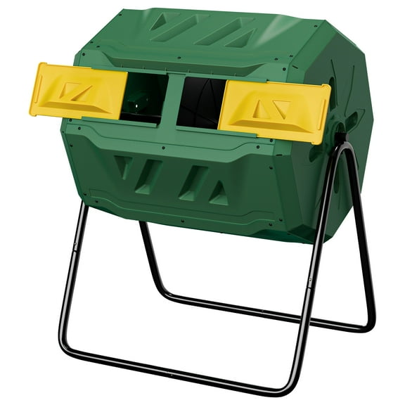 ZenSports 43 Gal Green PP Dual Chamber Composting Bin with Sliding Doors