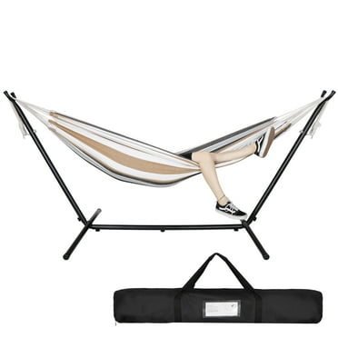 ZenSports 450lbs Portable 9FT Brazilian Double Hammock Stand for 2-Person W/Carry Bag, Tan Stripes