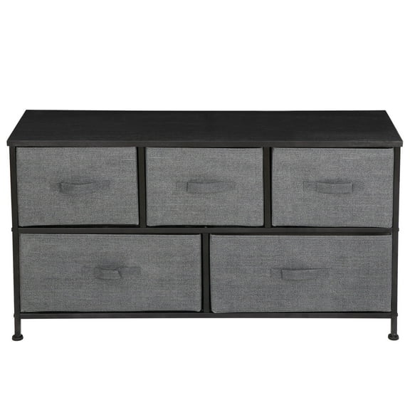 ZenSports 5 Drawer Modern Storage Dresser, 2-Tier MDF Wide Chest Fabric Organizer Gray