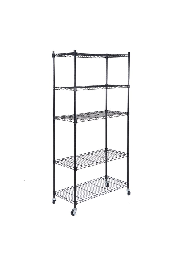5-Tier Mobile Storage Rack 300LBS Steel Wire Shelving Unit W/Wheels for Kitchen Garage