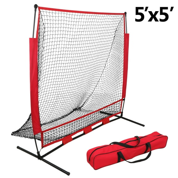 ZenSports 5'x5' Baseball Backstop Softball Practice Net W/ Metal Frame & Carry Case - Portable Batting Hitting Pitching Net