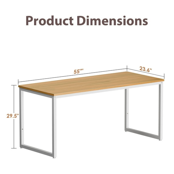 ZenSports 55 inch Large Computer Desk Home Office MDF Study Desk Workstation Natural