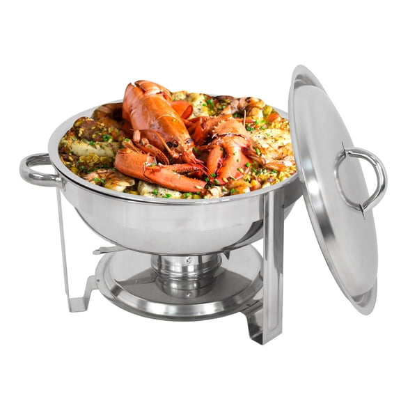 ZenSports 5QT Round Stainless Steel Chafing Dish Buffet Set Full Size Chafer W/Fuel Holder, Silver