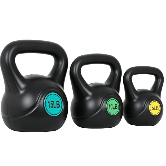 ZenSports 5lb 10lb 15lb Kettlebell Set, 3Pcs Cement-Filled Kettlebell Weights W/Ergonomic Grip for Home Workout , Strength Training