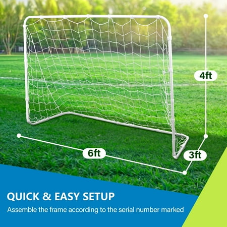 ZenSports 6FT x 4FT Portable Soccer Goal Net W/ Frame - Kids Backyard Soccer Training, White