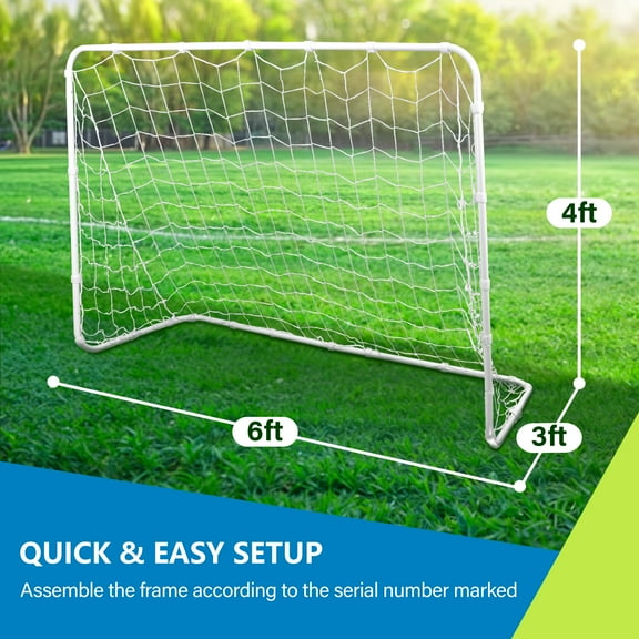 ZenSports 6FT x 4FT Portable Soccer Goal Net W/ Frame - Kids Backyard Soccer Training, White