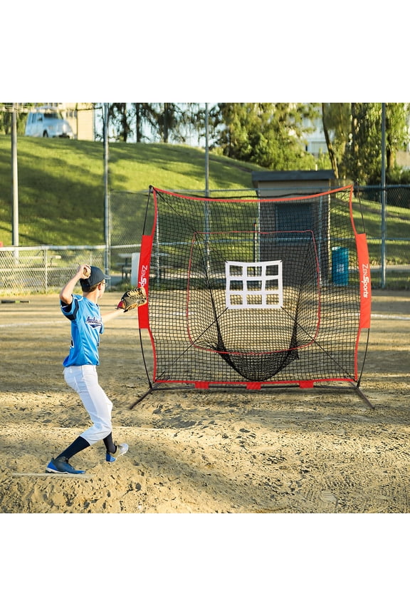 7x7FT Baseball Softball Practice Net Portable Pitching Net W/White Strike Zone Target