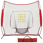 ZenSports 7x7FT Portable Baseball Practice Net  W/Strike Zone Target & Carry Case - Pitching Batting Hitting