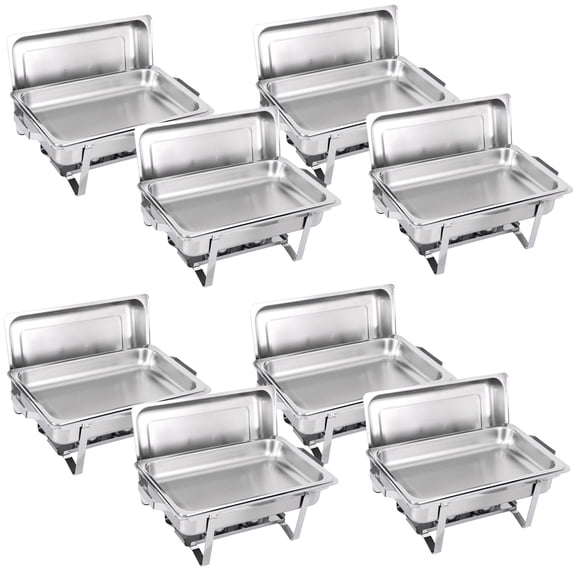 ZenSports 8 pack 8QT full size buffet set stainless steel food warmer with water pan, Silver