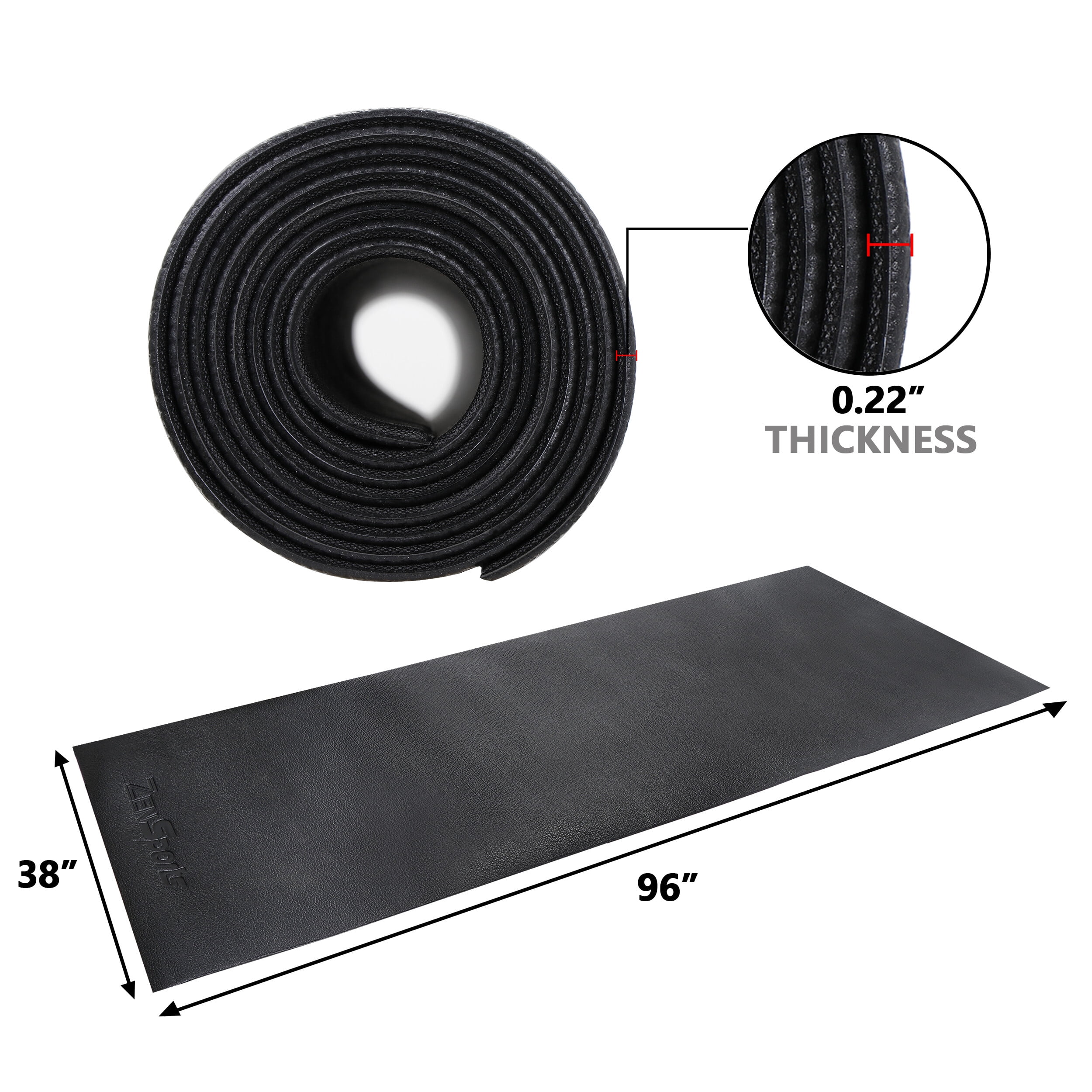 ZenSports 8x3 ft Heavy Duty Shock Absorbing Indoor Bike Treadmill Mat High Density Waterproof Fitness Mat Black Walmart