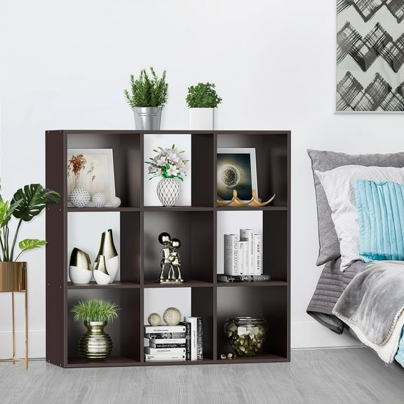 ZenSports 9 Cube MDF Bookshelf 3 Tier Storage Organizer Wooden Bookcase Espresso