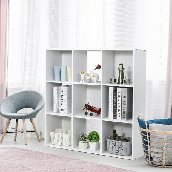 ZenSports 9 Cube MDF Storage Organizer 3 Shelf Wooden Bookcase White