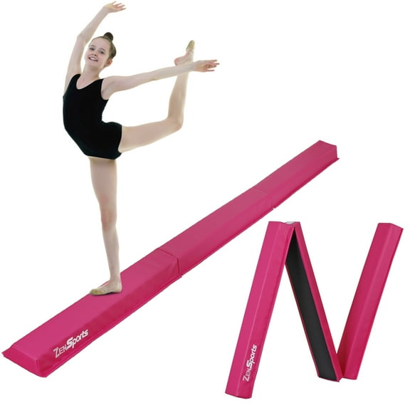 ZenSports 9FT Tri-Fold Balance Beam - Portable Home Gymnastics Kids Training Anti-Slip Base, Pink