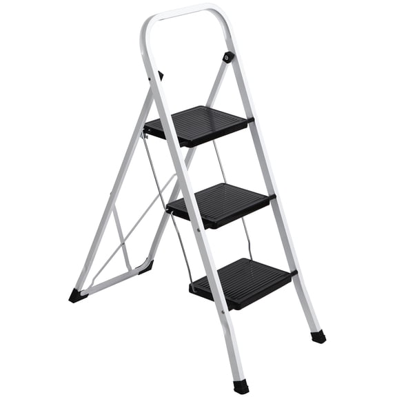 ZenSports Folding 3 Step Steel Ladder Max.300lbs Step Stool Anti-Slip Pedal, White