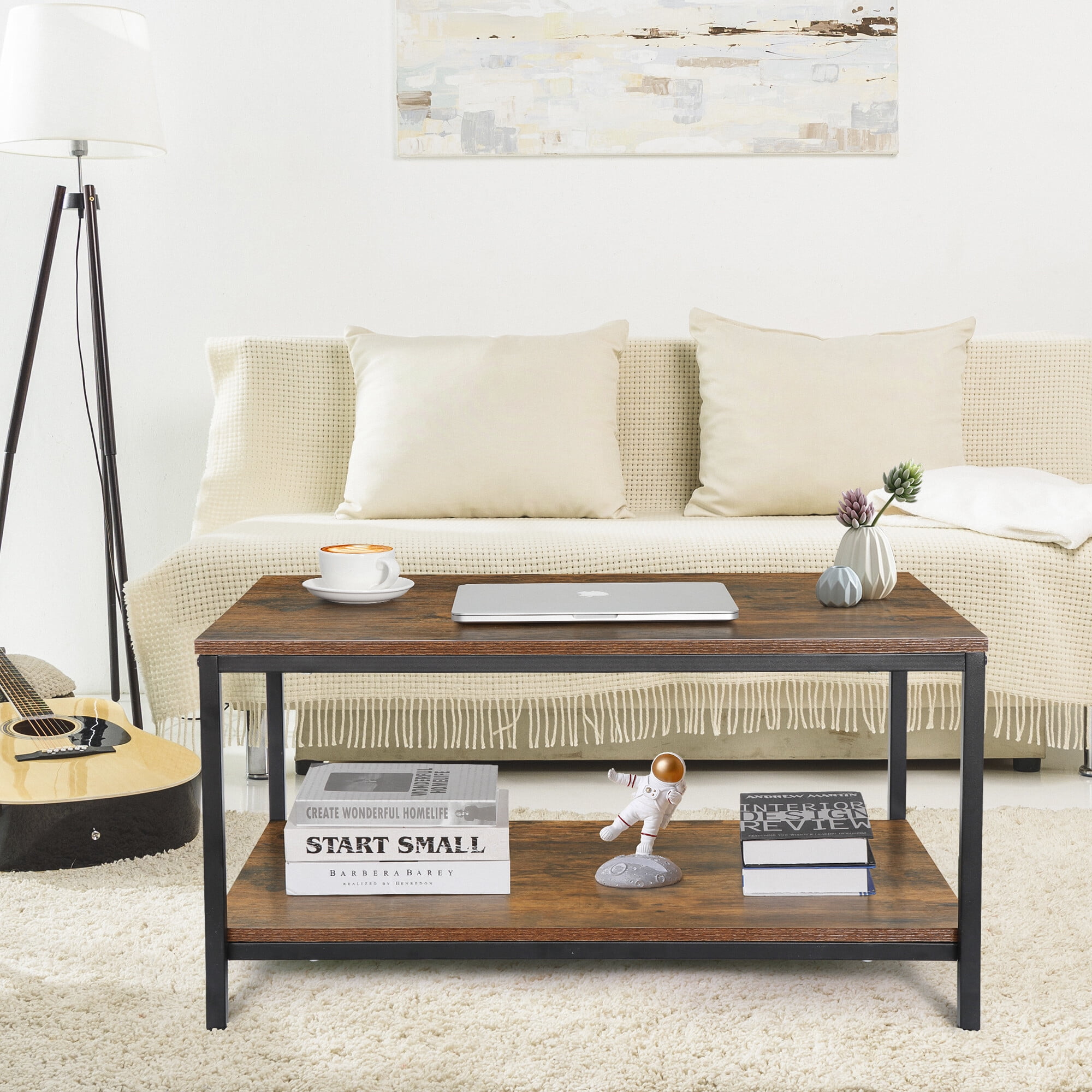 ZenSports Industrial Coffee Table Rectangle MDF Cocktail Table Rustic Brown