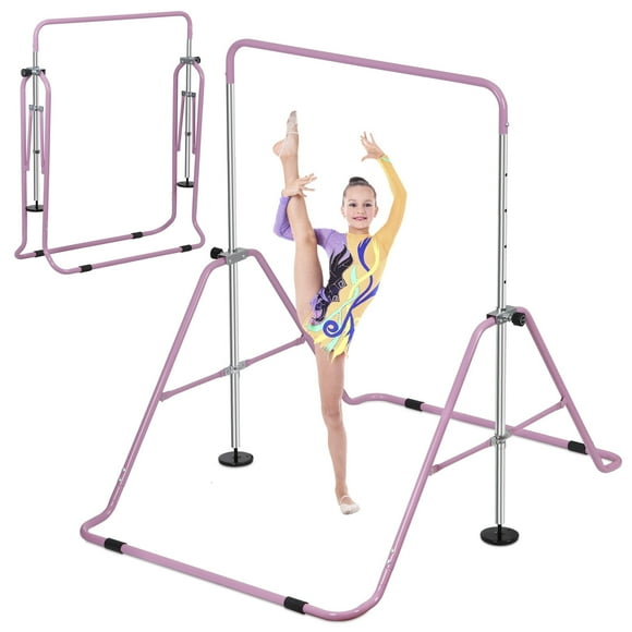 ZenSports Kids Expandable Gymnastics Kip Bar Adjustable Steel Junior Training Bar Home Pink