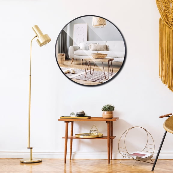 ZenSports Round Mirror 24'' Black Wall Mounted Circle Vanity Mirrors Simple Aluminum Alloy Frame