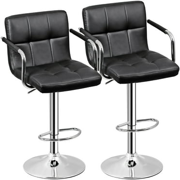 ZenSports Set of 2 Height Adjustable Swivel Bar Stool PU Leather Kitchen Counter Stool W/Back & Armrests, Black