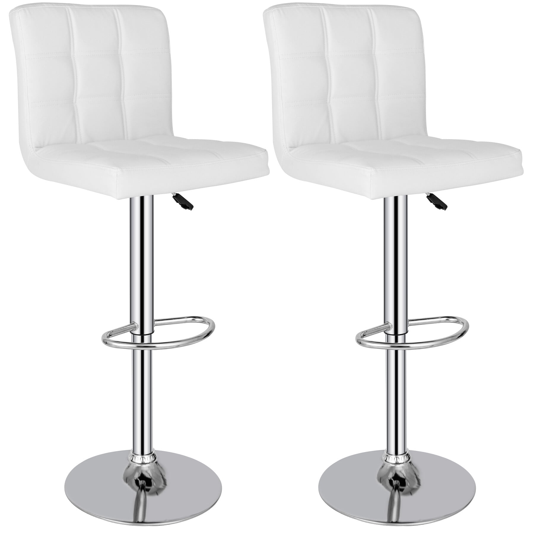 ZenSports Set of 2 Height Adjustable Swivel Bar Stool PU Leather Kitchen Counter Stool W/Back, White