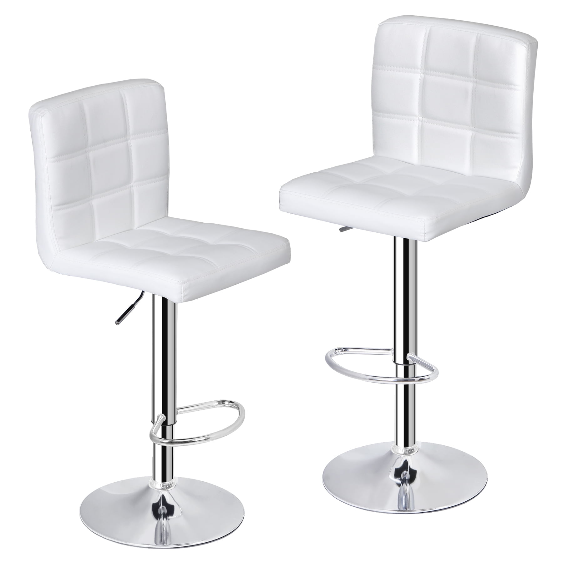 ZenSports Set of 2 Height Adjustable Swivel Bar Stool PU Leather Kitchen Counter Stool W/Back, White
