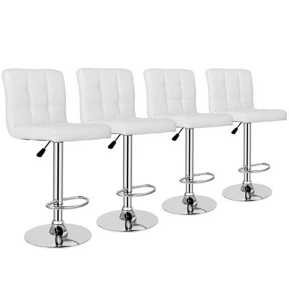 ZenSports Set of 4 Adjustable Stool W/Back - PU Leather Swivel Barstools Bar Kitchen Counter Stool White